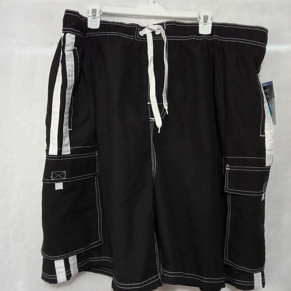 Kanu Surf Mens Barracuda Cargo Board Shorts Black White UPF 50+ 4X NEW